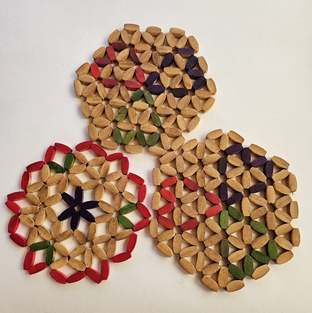 Lot Of 3 Vintage Bamboo 6.5" Trivets Potholders Hot Plates Cottage Core Country